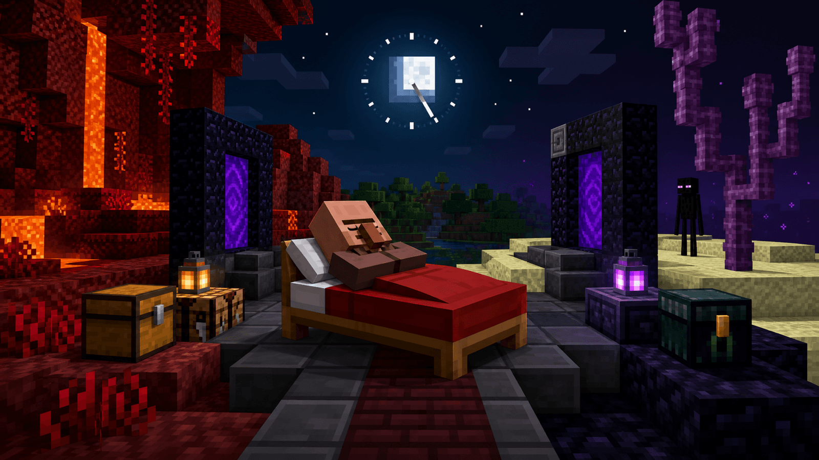 Minecraft editorial cover for "Did You Know villagers can safely sleep in beds in the Nether and the End when it is nighttime in the Overworld? Why It Matters on Vanilla SMP" inspired by use the fact as a springboard for explaining how overlooked minecraft knowledge changes early survival routes and smp onboarding.